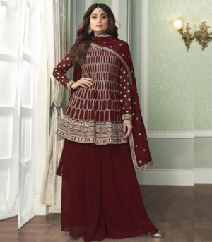 Maroon Georgette Pakistani Salwar Kameez