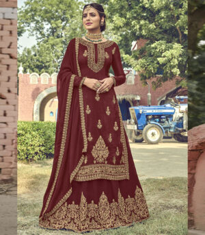 Maroon Georgette Pakistani Salwar Kameez