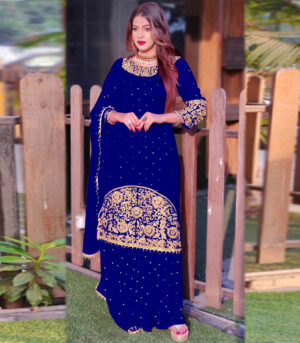 Blue Golden Embroidered Sharara Suit