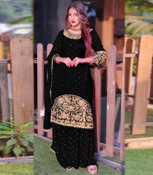 Black Golden Embroidered Sharara Suit