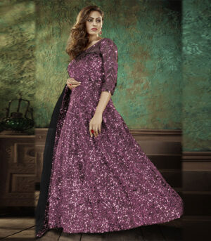 Light Lavender Velvet Sequence Anarkali Suit