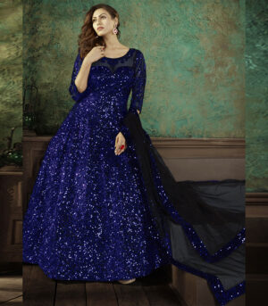 Royal Blue Velvet Sequence Anarkali Suit