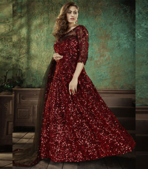 Red Velvet Sequence Anarkali Suit