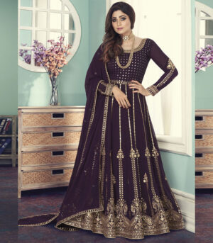 Plum Sequence Embellished Bollywood Anarkali Suit