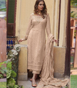 Cream Georgette Pakistani Salwar Kameez