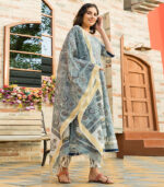 Steel Blue Kurta Dupatta Set With Chanderi Dupatta