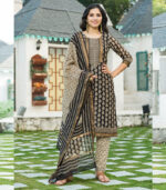 Golden Black Bagru Block Print Chanderi Kurta Dupatta Set