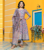 The Floating Cloudy Grey Floral Hand Block Print Kurta Set