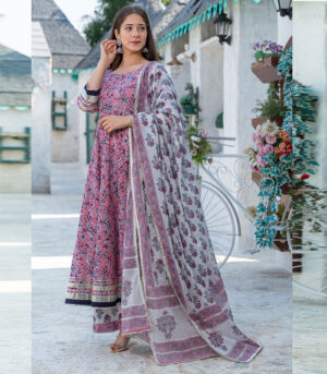 Pink Hand Block Print Kurta Dupatta Set