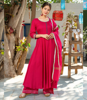 Magenta Kurta Set With Doria Dupatta