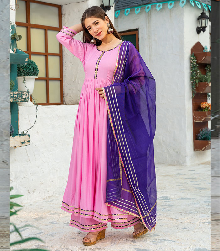 Buy Herbal Rose Handpainted Gota Suit Set online in India at Best Price |  Aachho