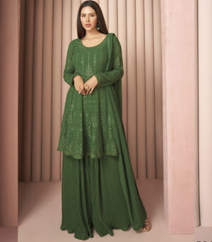 Green Sequence Embroidered Designer Sharara Suit