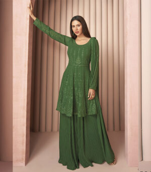 Green Sequence Embroidered Designer Sharara Suit