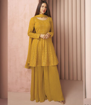 Yellow Sequence Embroidered Designer Sharara Suit