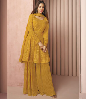Yellow Sequence Embroidered Designer Sharara Suit