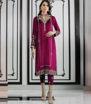 Rani Pink Satin Pakistani Salwar Kameez