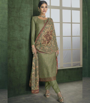 Olive Georgette Party Wear Salwar Kameez