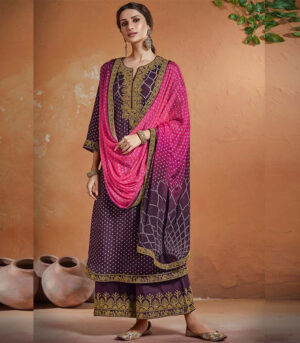 Wine Georgette Pakistani Salwar Kameez