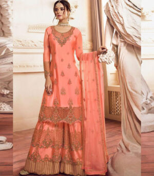 Peach Net Pakistani Salwar Kameez