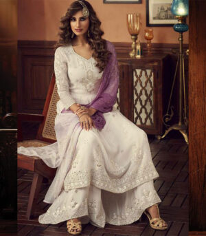 White Georgette Pakistani Salwar Kameez