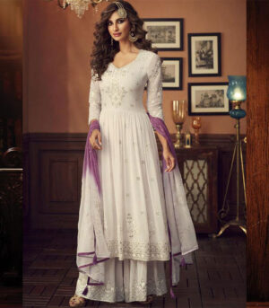 White Georgette Pakistani Salwar Kameez