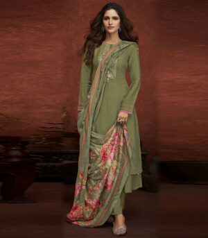 Olive Viscose Pakistani Salwar Kameez