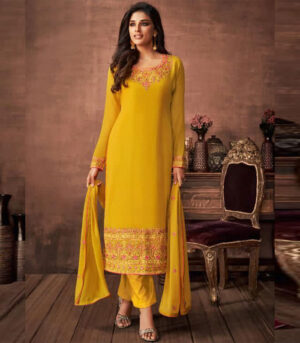 Yellow Georgette Party Wear Salwar Kameez