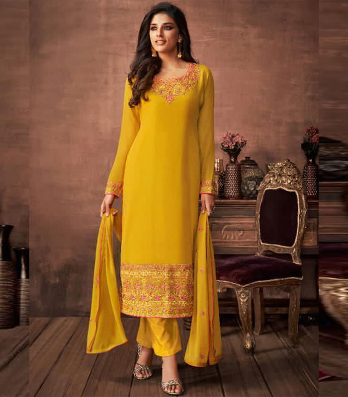 Yellow party sales wear salwar suits