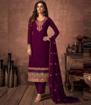 Wine Georgette Party Wear Salwar Kameez