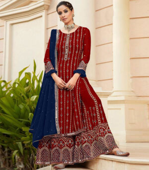 Red Georgette Party Wear Salwar Kameez