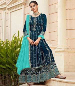 Dark Teal Georgette Party Wear Salwar Kameez