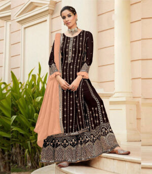 Brown Georgette Party Wear Salwar Kameez