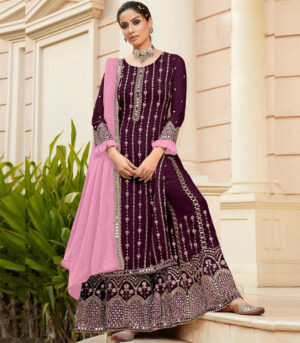 Wine Georgette Party Wear Salwar Kameez