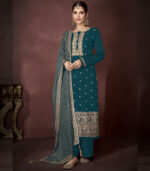 Dark Teal Georgette Party Wear Salwar Kameez