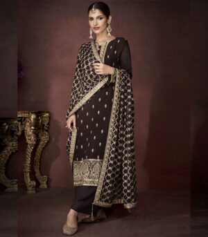 Dark Brown Georgette Party Wear Salwar Kameez