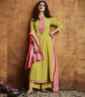 Yellow Viscose Pakistani Salwar Kameez