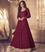 Maroon Embroidered Wedding Anarkali