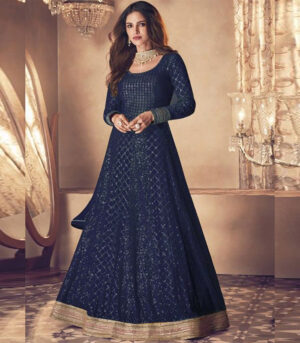 Navy Blue Embroidered Wedding Anarkali