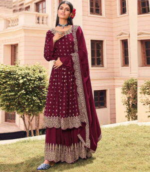 Dark Maroon Georgette Pakistani Salwar Kameez