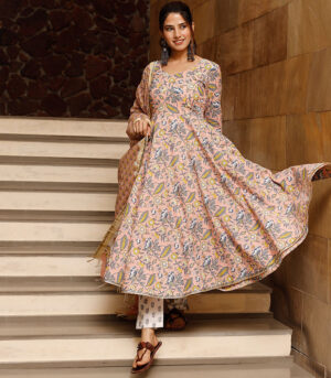 Cotton Printed Anarkali Suit Set