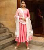 Pink Polka Print Kurta Dupatta Set