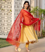 Yellow Goat Flared Kurta Dupatta Set