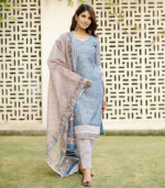 Blue Chanderi Straight Kurta Pant Set