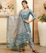 Blush Blue Hand Block Print Chanderi Kurta Dupatta Set