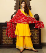 Yellow Flared Kurta Palazzo Set