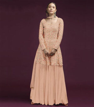 Peach Georgette Pakistani Salwar Kameez