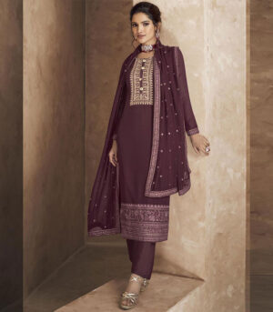 Dark Maroon Georgette Party Wear Salwar Kameez