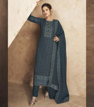 Dark Teal Georgette Party Wear Salwar Kameez