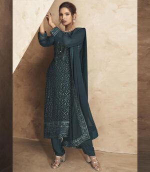 Dark Teal Georgette Party Wear Salwar Kameez