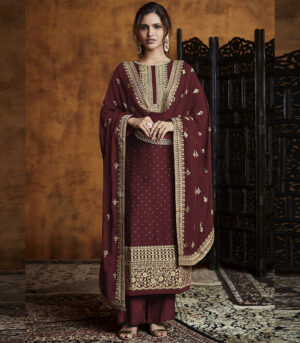 Maroon Georgette Party Wear Salwar Kameez